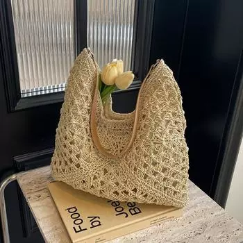 Yogodlns Модные соломенные женские сумки с открытой верхней ручкой, бумажные плетеные женские сумки большой емкости, летние пляжные соломенные сумки, повседневные кошельки-тоут 36x2x31cm хаки