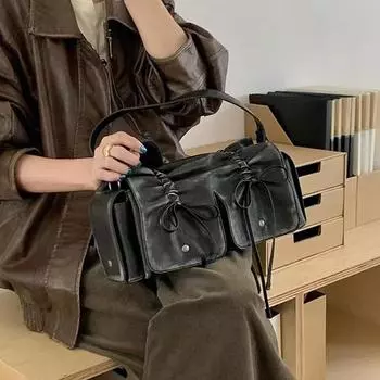 Yogodlns Мото и Байкерские Сумки Для Женщин Роскошные Дизайнерские Сумки И Кошельки Новые Из Потертой Искусственной Кожи Сумка На Ремне С Заклепками и Бантом Подмышками