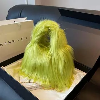 Yogodlns, мягкие плюшевые женские зимние теплые сумки на плечо, модная сумка через плечо с цепочкой ярких цветов, кошелек для телефона и сумки 25x13x18cm