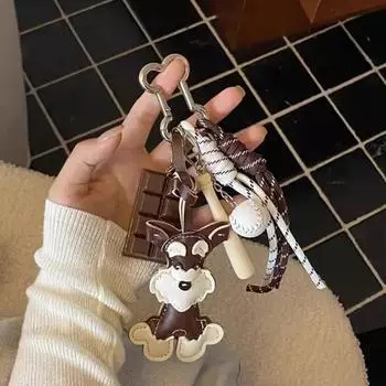 Yogodlns Мультяшная ПУ кожаная симпатичная сумочка шнауцера подвеска для женщин собака шоколадный рюкзак украшения one size кофейный