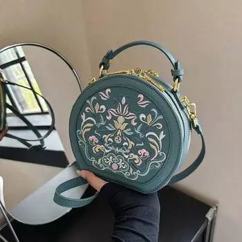 Yogodlns National вышитая PU кожаная маленькая сумка круглая форма женская сумка через плечо модные дизайнерские кошельки сумки через плечо