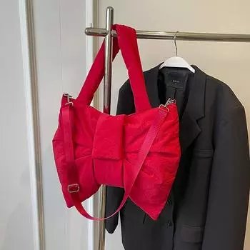 Yogodlns нейлоновая стеганая сумка через плечо женская сумка-тоут с бантом регулируемый ремень женские сумки кошелек повседневная сумка через плечо 38x11x33cm бежевый