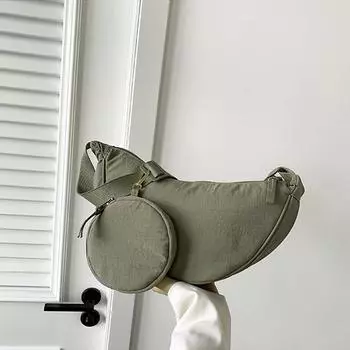 Yogodlns нейлоновые сумки-бродяги на плечо для женщин сумка через плечо с клецками на груди однотонная поясная сумка в форме полумесяца 36x9.5x16cm чёрный