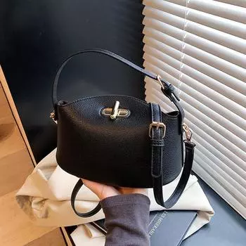 Yogodlns Нишевый бренд Женская мода Маленькая сумочка Мягкая универсальная на плечо, сумка-мессенджер, Портативная сумка-ведро через плечо 22.5x10x11cm чёрный