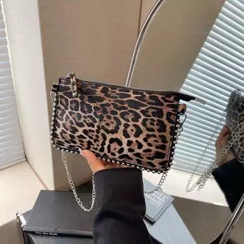 Yogodlns Нишевый дизайн, женская летняя пляжная универсальная сумка на ремне с леопардовым принтом, простая сумка через плечо из искусственной кожи с цепочкой на молнии