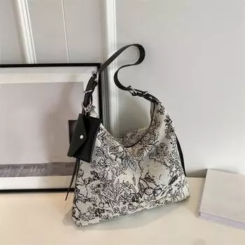 Yogodlns Новая китайская большая вместительная холщовая сумка женская новая стильная сумка через плечо модная сумка с вышивкой на плече 33x8x31cm хаки