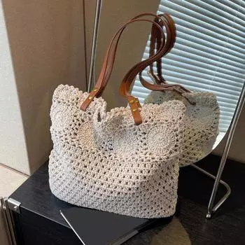 Yogodlns Новая летняя большая вместительная женская сумка через плечо, плетеная сумка ручной работы, свежая сельская ручная дорожная сумка из травы 30x9x29cm хаки