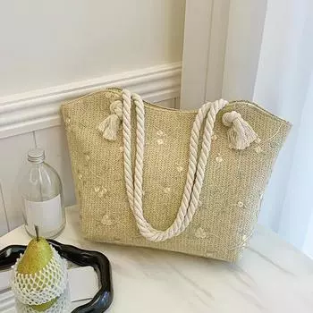 Yogodlns новая летняя сумка-тоут с травой, большая вместительная сумка на плечо, полые женские сумки для покупок, соломенная тканая пляжная сумка