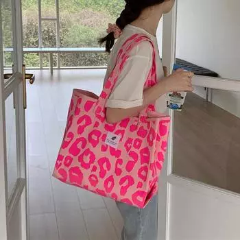 Yogodlns Новая мода розовая женская сумка с леопардовым принтом Большая вместительная сумка через плечо Портативная сумка для покупок Студенческий книжный пакет