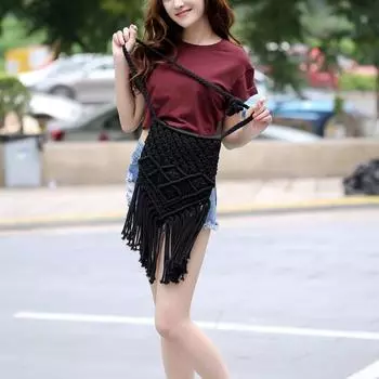 Yogodlns новая серия из хлопчатобумажной нити, женская сумка, сумка на плечо ручной работы, ромбовидный узор, соломенная тканая сумка с кисточками 30x25cm хаки