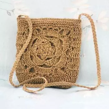 Yogodlns новая соломенная сумка, богемная пляжная сумка, женская вязанная крючком сверхлегкая сумка через плечо для женщин 22*1*26cm коричневый