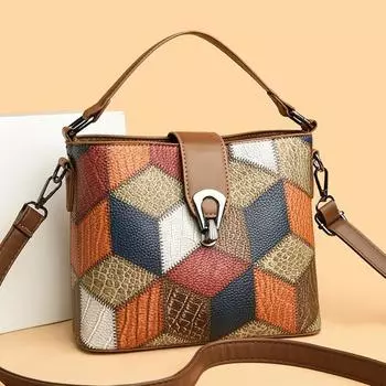 Yogodlns новая сумка из искусственной кожи, роскошная женская сумка, квадратная разноцветная сумка через плечо, высококачественные эстетические сумки на плечо для женщин, тренд 22x10x18cm коричневый/синий