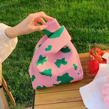 Yogodlns новая вязаная маленькая сумка ручной работы, женская сумка на запястье с узлом, повседневная большая сумка для девочек, многоразовые сумки на плечо для покупок 20x36cm белый