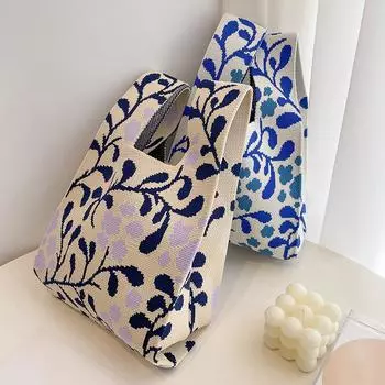 Yogodlns новая вязаная сумка ручной работы женская мини-сумка на запястье с узлом повседневная цветная сумка-тоут студенческие многоразовые сумки для покупок