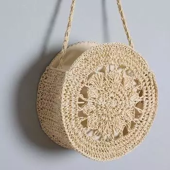 Yogodlns новая женская соломенная сумка в богемном стиле из ротанга, женская пляжная сумка, круглая женская тканая сумка-мессенджер, повседневная сумка ручной работы, полые сумки 24*9*24cm бежевый