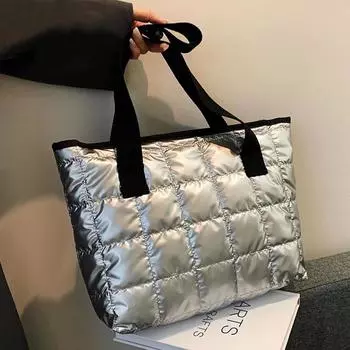 Yogodlns, новая зимняя сумка-тоут для женщин, космическая хлопковая сумка, большая вместительная сумка на плечо, модная тканевая сумка, дорожная большая пуховая сумка 37*11*31cm чёрный