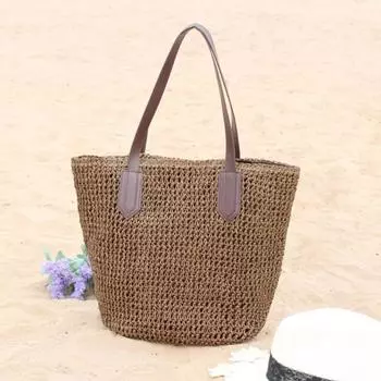 Yogodlns Новое поступление, соломенные сумки на плечо ручной работы для женщин, большая вместительная дорожная пляжная сумка, сумки-тоут 40*18*32cm бежевый