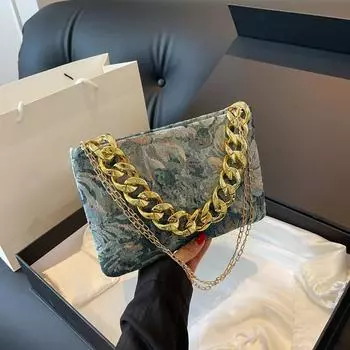 Yogodlns, новые модные женские сумки, хлопковая сумка с цепочкой для подмышек, повседневная маленькая квадратная сумка, простые женские сумки на плечо, клатчи