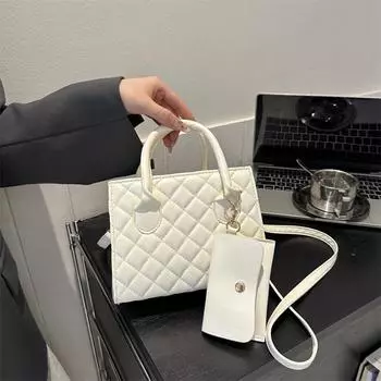 Yogodlns однотонная клетчатая сумка через плечо для женщин, модная сумка большой емкости, женская квадратная сумка для повседневного использования, сумка с мини-кошельком