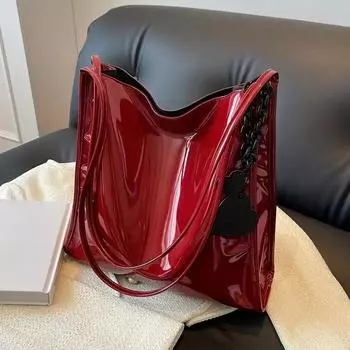 Yogodlns, однотонная лакированная кожа, женская модная сумка на плечо, женская простая роскошная сумка-кошелек, повседневные дорожные сумки для покупок 31x10x29cm красный