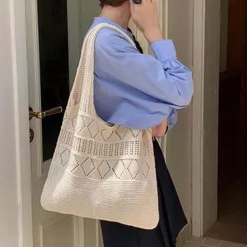 Yogodlns однотонная полая ретро плетеная крючком сумка вязаные сумки женские сумки через плечо большая вместимость сумка для покупок 36x2x33cm хаки