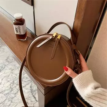 Yogodlns однотонная сумка через плечо для женщин, круглая маленькая сумочка, модельерские сумки, сумка через плечо из искусственной кожи, женские кошельки на молнии 20x8x20cm легкие хаки