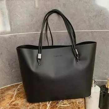 Yogodlns однотонная женская сумка и кошелек из искусственной кожи, роскошные модные сумки на ремне большой вместимости, женские дизайнерские сумки-тоут для покупок 38*12*27cm чёрный