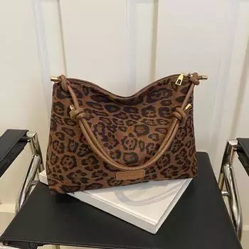 Yogodlns осень зима новые женские сумки большой вместимости модные леопардовые принты сумка-тоут премиум текстура универсальные для поездок на работу плечо подмышки 31.5x11x22cm кофейный