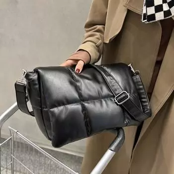 Yogodlns, осенне-зимняя пуховая сумка на плечо, женская сумка-мессенджер из искусственной кожи с клапаном, сумка через плечо, большая вместительная сумка-мессенджер с губкой Bolsa 33*10*23cm светло-коричневого