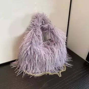 Yogodlns осенне-зимняя сумка через плечо из искусственного меха с плюшевой цепочкой, женская корейская версия, сумка-кошелек цвета конфет 30x10x17cm чёрный