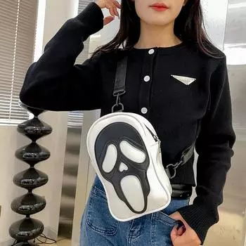 Yogodlns Панк Хип-Хоп Модный Ужас Белый Призрак Черный Череп Женская Нагрудная Сумка на Хэллоуин из искусственной кожи Маленькая сумка на плечо