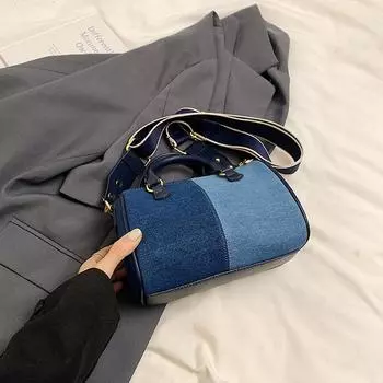 Yogodlns Patchwork Colorblock Small Handbags For Women Denim Shoulder CrossBody Bags Casual Street Boston Designer Purses 20.5x6.5x14cm разноцветный