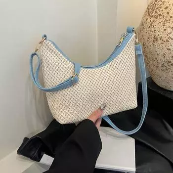 Yogodlns Плетеная соломенная сумка, симпатичная, ручной работы, плетеная, большая вместительная сумка на плечо, сумка-тоут из ротанга, женская сумка-хобо через плечо 21x11x13cm белый