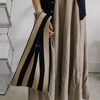 Yogodlns полосатые вязаные сумки-тоут женская мода выдалбливают сумка на плечо женская тканая сумка-шоппер сумка 23x29cm чёрный