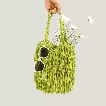 Yogodlns популярная тканая сумка с кисточками в Европе и Америке, тканая сумка на плечо для отдыха, пляжа и отдыха, маленькая женская сумка с тканой кисточкой из веревки