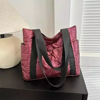 Yogodlns повседневная большая сумка для женщин, космическая хлопковая сумка на плечо, большая вместительная женская пышная сумка, стеганая рабочая сумка для покупок 36x10.5x29.5cm чёрный