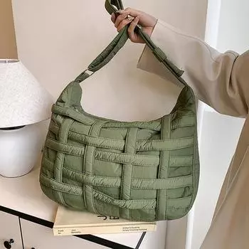 Yogodlns Повседневная сумка-хобо из нейлона большой емкости, полые женские сумки через плечо, сумка для колледжа для девочек, качественный шопинг 44x9x33cm зелёный