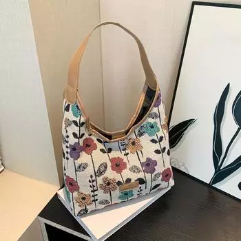 Yogodlns Повседневная женская сумка для покупок с цветочным принтом, большая вместительная женская повседневная сумка-тоут, сумки из хлопчатобумажной ткани для девочек, сумки на плечо