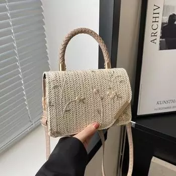 Yogodlns Повседневные соломенные плетеные сумки женские летние пляжные квадратные маленькие свежие сумки новые женские дорожные кошельки сумки через плечо сумка-мессенджер 20x7.5x13.5cm чёрный