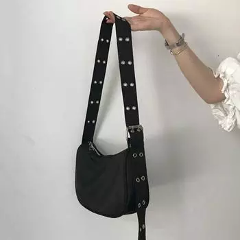 Yogodlns, повседневные сумки на плечо для женщин, черная водонепроницаемая нейлоновая сумка через плечо, крутая сумка для девочек, сумка подмышками, кошелек 24*15*9cm чёрный