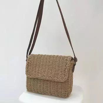 Yogodlns повседневные сумки на плечо с клапаном для женщин маленькая сумка через плечо кошелек ручной работы соломенная дорожная пляжная сумка 24*17*7.5cm бежевый