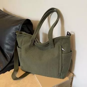 Yogodlns Простая вельветовая сумка-тоут Большая вместительная сумка через плечо Повседневная сумка через плечо для школьных путешествий 29x14x28cm чёрный