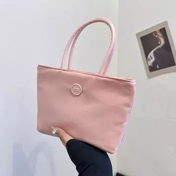 Yogodlns Простая женская нейлоновая маленькая сумка через плечо с верхней ручкой, универсальная однотонная повседневная сумка-ведро для покупок 21x5x14cm чёрный