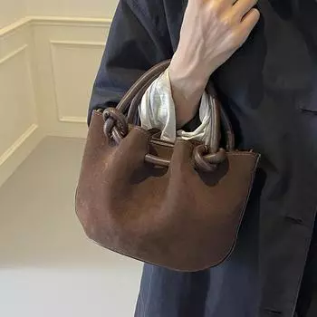 Yogodlns Простые женские сумки через плечо из замши и искусственной кожи Новые модные роскошные дизайнерские сумки для женщин Однотонные женские сумки-ведра через плечо 21x10x14cm коричневый