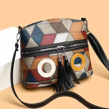 Yogodlns Ретро лоскутная маленькая сумка через плечо из искусственной кожи, женская модная трендовая сумка через плечо с кисточками, женская повседневная сумка для телефона