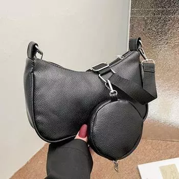 Yogodlns Ретро сплошной цвет из искусственной кожи сумка подмышки женские модные сумки повседневные кошельки и сумки-бродяги женские сумки 23x8x13cm чёрный