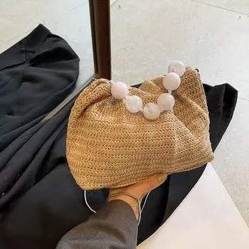 Yogodlns Роскошная дизайнерская модная сумка через плечо из соломы, универсальная маленькая сумка для женщин, летняя повседневная пляжная сумка, дорожный кошелек 23x9x17cm розовый