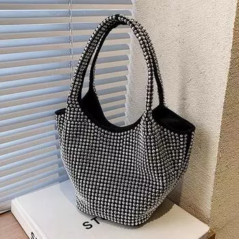 Yogodlns Роскошная сумка-ведро со стразами для женщин Большая вместительная сумка на плечо Блестящая сумка Повседневная сумка для покупок Модные сумки подмышки