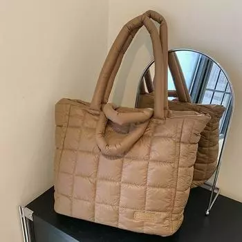 Yogodlns Роскошная женская стеганая космическая хлопковая сумка через плечо универсальная мягкая зимняя сумка большой вместимости 44x13x31cm белый