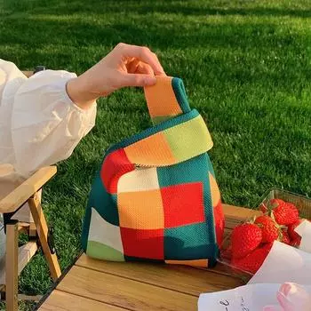 Yogodlns Роскошный дизайн Вязаная маленькая сумочка в полоску и кошелек Модная корейская модная дорожная сумка на плечо Сумка на запястье Летняя сумка-шопер a чёрный